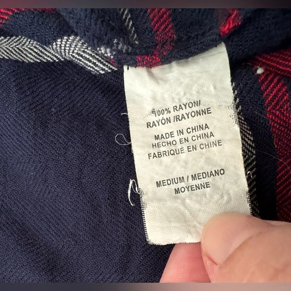 Rails Rayon Flannel Boxy Dolman Sleeve Button Up Shirt Navy Red Size Medium - Picture 6 of 7
